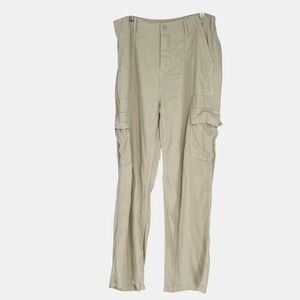 Velvet Heart Linen Blend Cream Color Cargo Pants Casual Utility Straight Leg